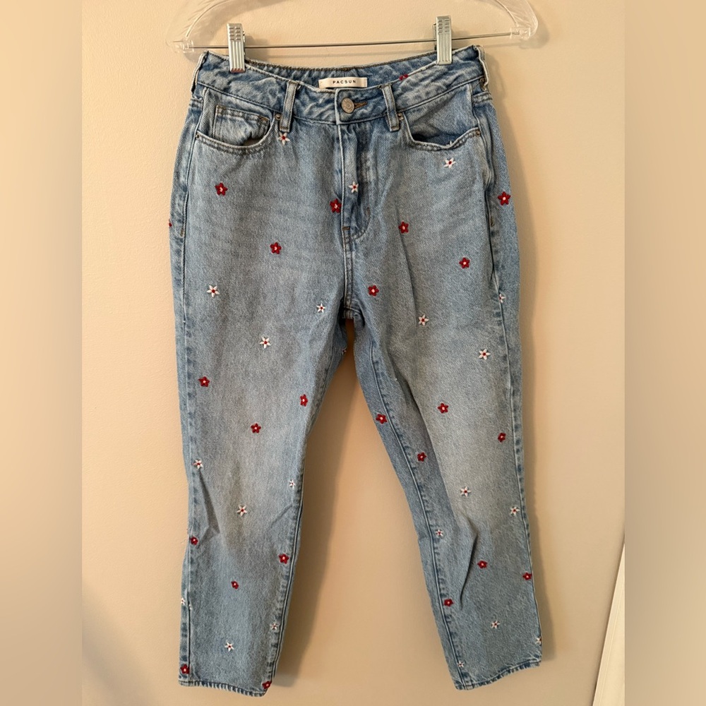 PacSun Embroidered Floral Denim Mom Jeans